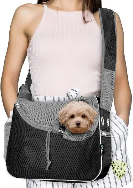 PetAmi Small Dog Sling Carrier, Soft-Sided Crossbody Puppy Carrying Purse Bag, Adjustable Sling Pet Pouch to Wear Medium Dog Cat Travel, Dog Bag for Traveling, Breathable, Poop Bag Dispenser, Pink