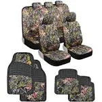 BDK Camo Car Seat Covers Full Set with Floor Mats – Complete Interior Protection Set, Realistic Green Forest Camouflage Pattern, Camoflauge Interior