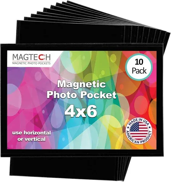 Magtech Magnetic Photo Pocket Picture Frame, Black, Holds 4X6 Inch Photos10 Pack