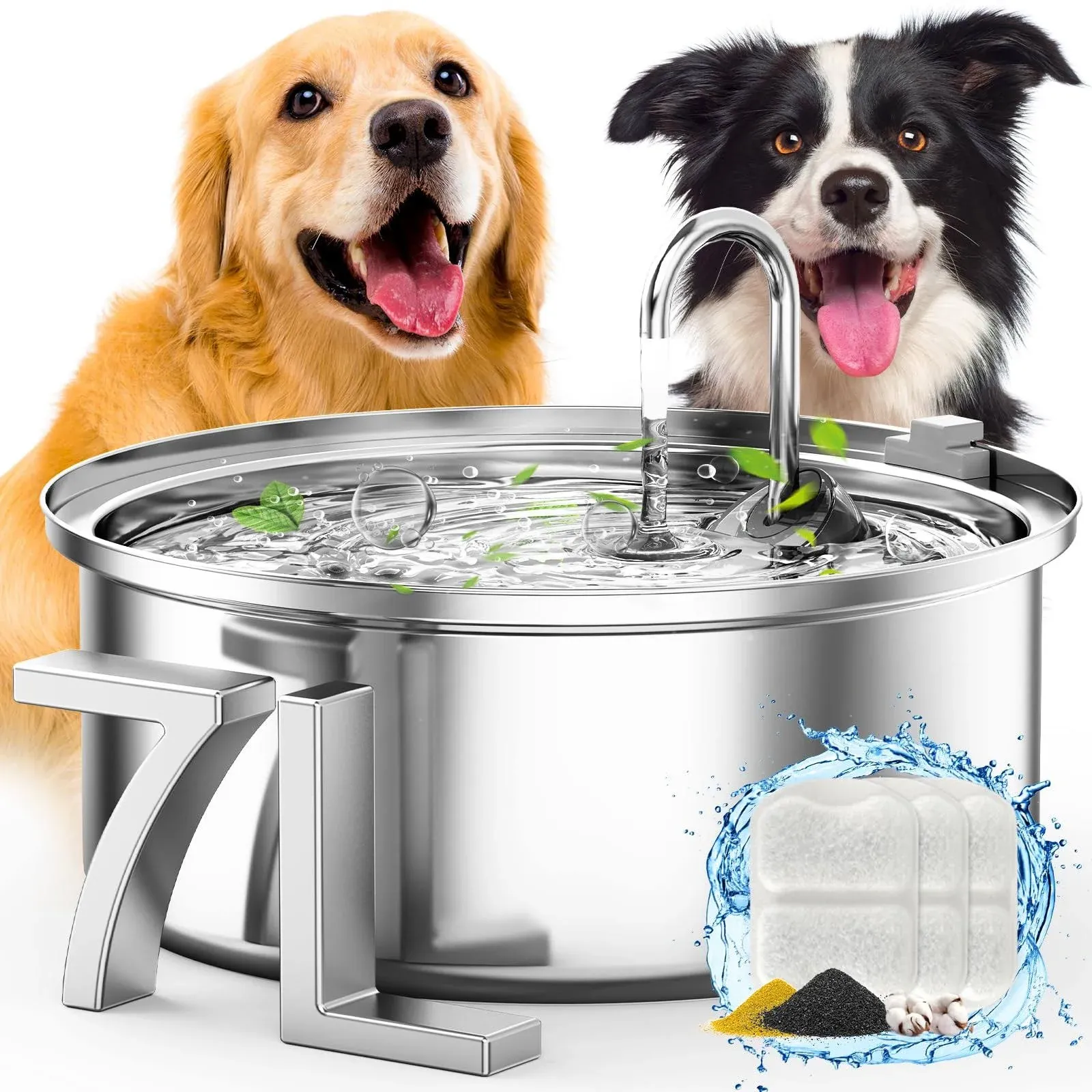 oneisall Dog Water Fountain for Large Dogs,7L/230oz/1.8G Stainless Steel Dog Fountain Super Quiet with Triple Filtration,Great for Large Dogs Cats