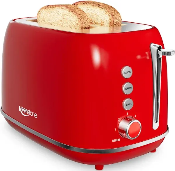 2Slice Stainless Steel Toaster w/6 Bread Shade Settings,Remov<wbr/>able Crumb Tray,Red