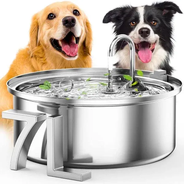 Dog Water Fountain for Large Dogs: 1.8Gal/7L Stainless Steel Pet Drink Dispenser - Automatic Filtered Puppy Metal Bowl - Quiet Animal Watering Machine Indoor - Auto Big Cat&Kitty Waterer Fountains