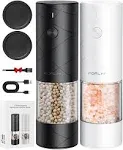 FORLIM Electric Salt and Pepper Grinder Set, USB Rechargeable, Automatic Salt Pepper Mill Grinder with Dust Cover, One-Button Control, Adjustable