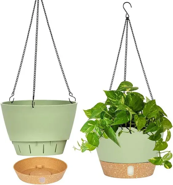 2 Pack Hanging Planters Set,10 Inch Indoor Outdoor Hanging Plant Pot Basket,H...