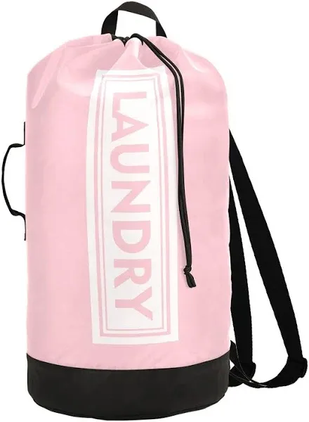 Pink Laundry Backpack Large Heavy Duty Laundry Bag with Adjustable Shoulder Stra