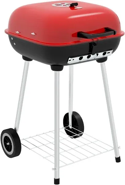 Outsunny 18" Charcoal Grill with Bottom Shelf, Portable BBQ Smoker with Wheels and Adjustable Vents on Lid for Picnic Camping Backyard Cooking, Black