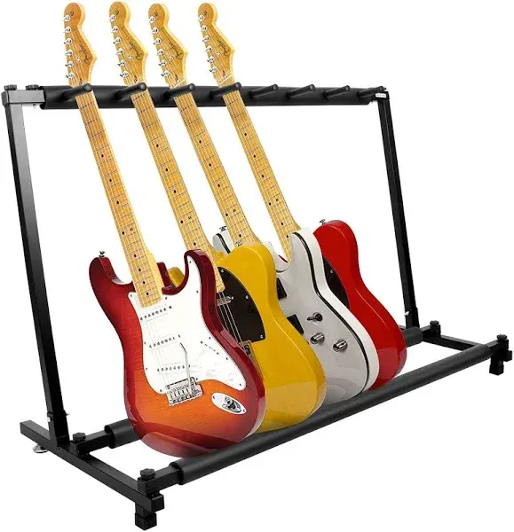 Kuyal Guitar Stand,Multi-Guitar Display Rack Folding Stand Band Stage Bass Acoustic Guitar, Black (7 Holder)