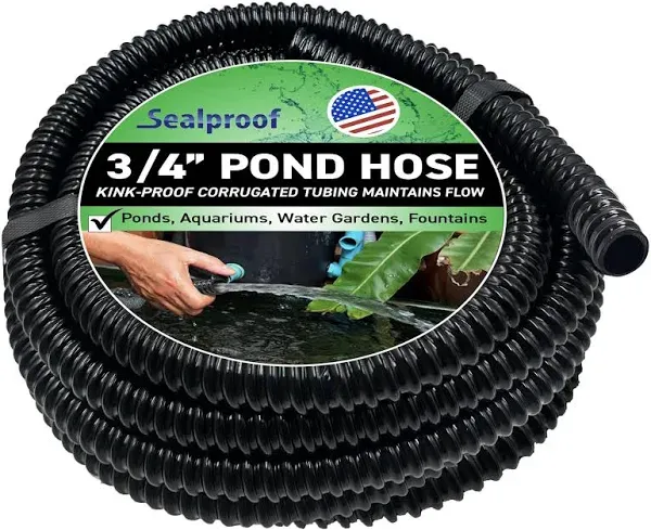 Sealproof 1" Dia. Corrugated Pond Tubing 1-Inch ID, 20 FT Length, Black PVC Kinkproof Strong Flex Tubing Made in USA