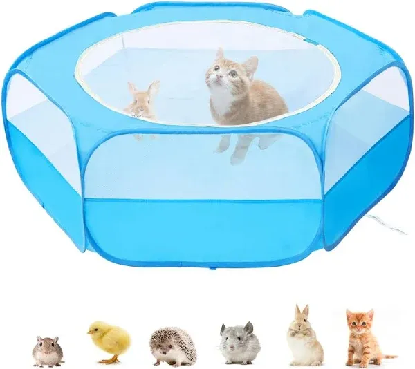 XIRGS Small Animal Playpen Waterproof Small Pet Cage Tent Portable Outdoor Exercise Yard Fence with Top Cover Anti Escape Yard Fence for Kitten/Cat