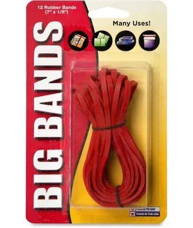 Alliance Rubber Big Rubber Bands 12 Pack 7-Inch X 1/8-Inch Red 00700