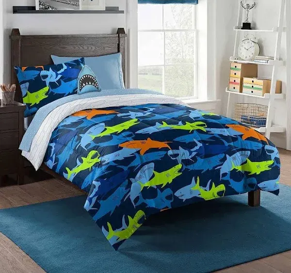 Northwest Classics Kids Shark Adventure Bed In A Bag with Decorative Pillow