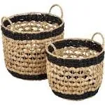 Honey-Can-Do Natural/Black Round Decorative Wicker Baskets with Handles (Set of 2)