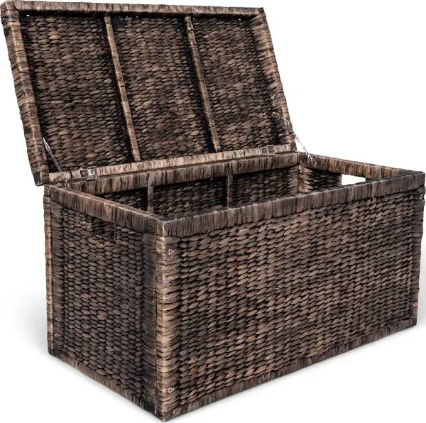 Finch Wicker Trunk Boho Style Chest Wooden Water Hyacinth Construction Brown