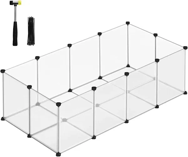 SONGMICS Pet Playpen, Fence Cage with Bottom for Small Animals, White