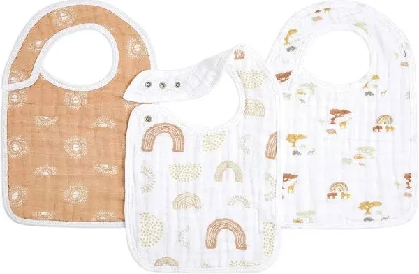 aden + anais 100% Cotton Muslin Snap Bib – Super Absorbent, Soft 3-Layer Baby Bib for Boys & Girls with Adjustable Snap-Closure for Teething, Eating, Drooling, 3-Pack, Keep Rising