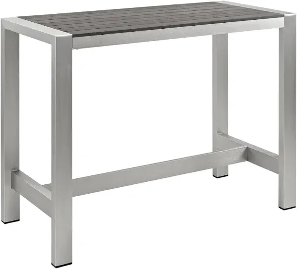 Modway Shore Aluminum Outdoor Patio 60&#034; Rectangle Bar Table in Silver Gray