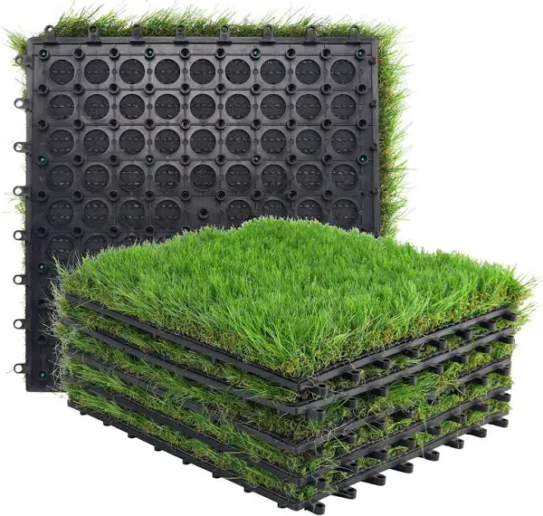 GOLDEN MOON Artificial Grass Turf Tile Interlocking Self-draining Mat