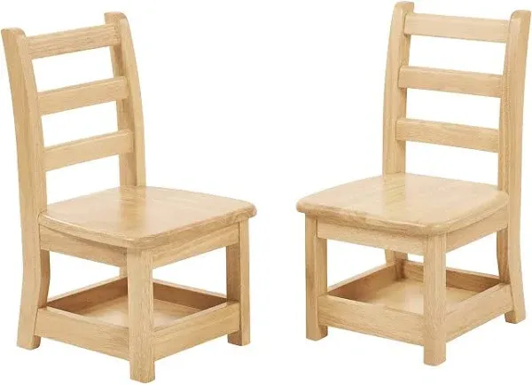 ECR4Kids Three Rung Ladderback Chair with Storage, 10in Seat Height , Classroom Seating, Natural, 2-Pack