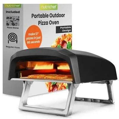 NutriChef Portable Outdoor Gas Pizza Oven - Includes Foldable Feet, Adjustabl...