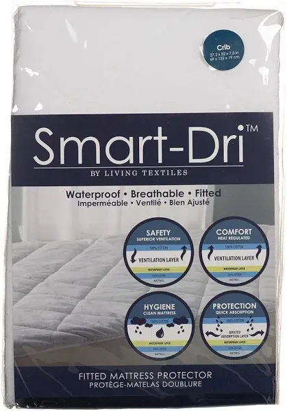 Smart -Dri Waterproof Fitted Crib Mattress Protector White 100% Cotton 