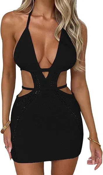 Thaisu Women's Halter Bodycon Mini Dress