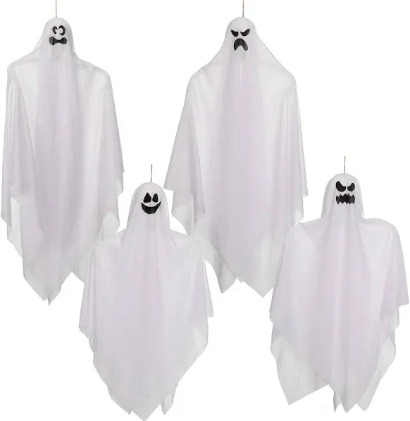 JOYIN Halloween Hanging Ghosts(4 Pack) Two in 35.5” and Two in 27.5” for Halloween Party Decoration, Cute Flying Ghost for Front Yard Patio Lawn Garden Party Décor and Halloween Hanging Decorations