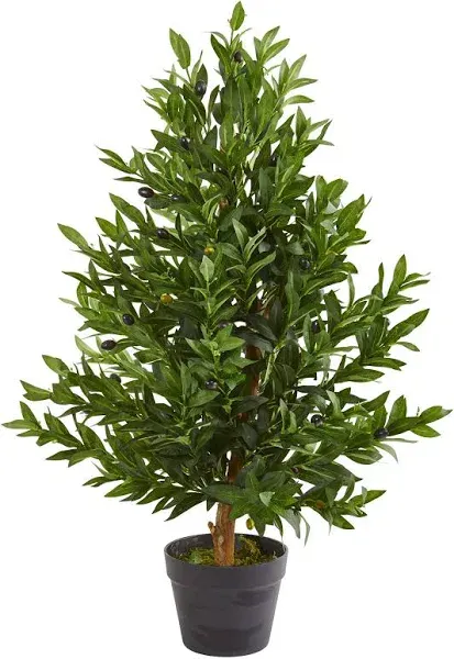 Nearly Natural 35-in. Olive Cone Topiary Artificial UV Resistant (Indoor/Outdoor) Silk Trees Green