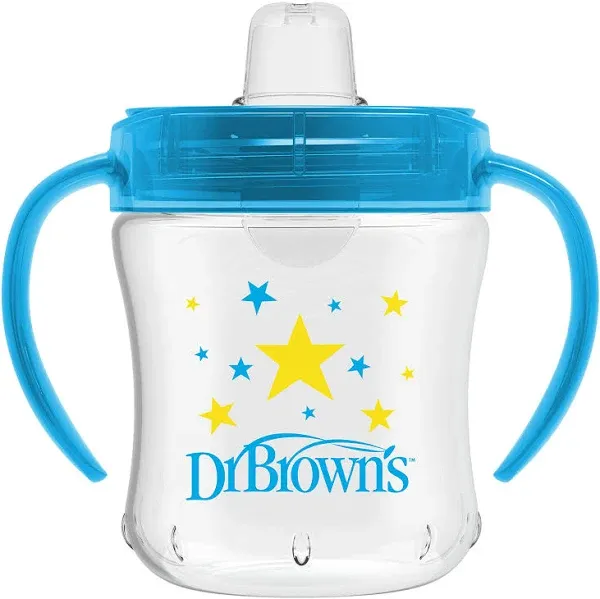 Dr. Brown's Milestones Wide-Neck Sippy Spout Bottle with 100% Silicone Handles & Transition Sippy Cup with Soft Spout - Blue - 6oz - 6m+