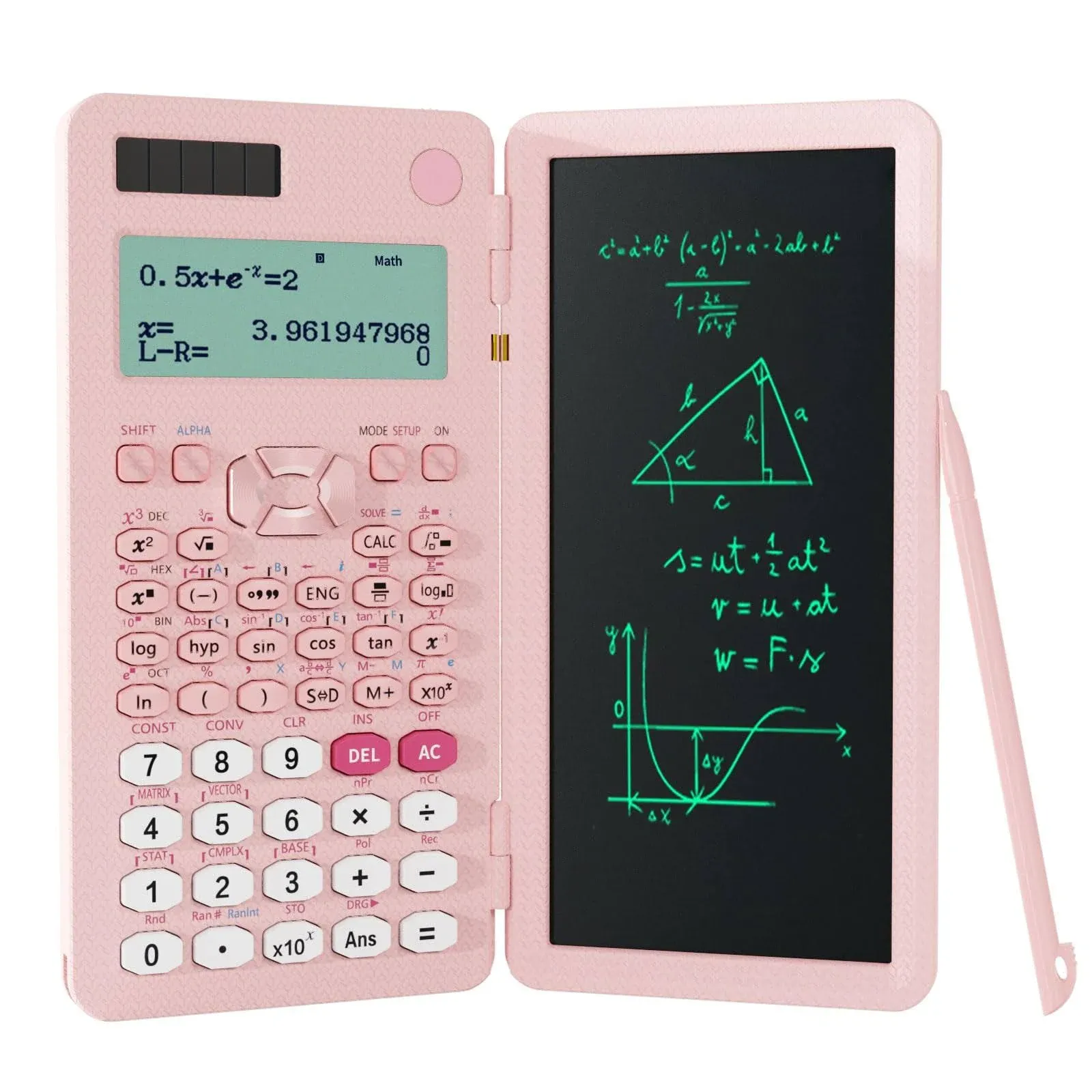 NEWYES Rechargeable Scientific Calculator for Students, Pink 991es Max Foldable Science Calculator with Notepad 417 Function Solar Energy Science Cal