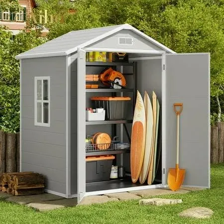 iYofe 6' x 4' Resin Outdoor Storage Shed with Lockable Door & Air Vent