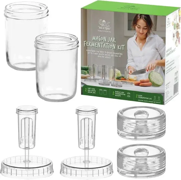 Year of Plenty Ferment Kit - 2 Fermenting Mason Jars, 2 Fermentation Weights & 2 Fermenting Lids