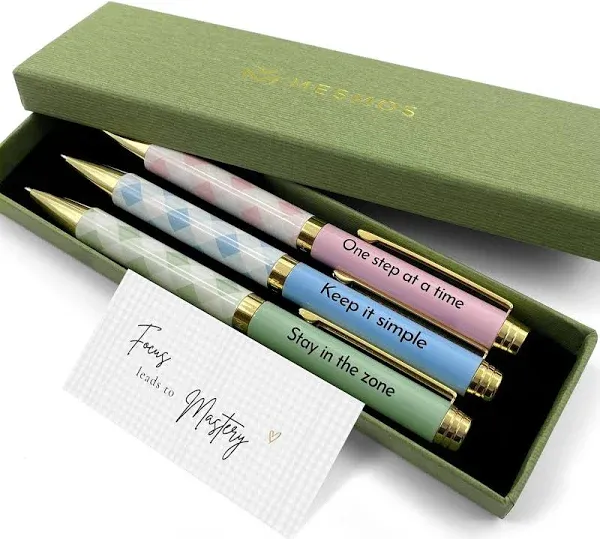 MESMOS 3pk Pastel Ballpoint Pen Set, Thank You Gifts for Women, Employee Appreciation Gifts, Inspirational Women's Gifts for Coworkers, Office Gifts, Fancy Pen Set for Women, Teacher Boss Lady Pens