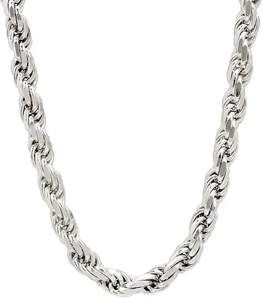 Savlano 925 Sterling Silver Italian Rope Diamond Cut Twist Link Chain Necklace