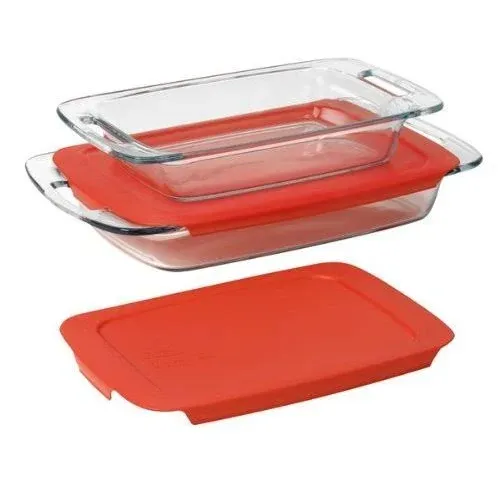 4-piece Rectangular Glass Bakeware Set with Red Lids