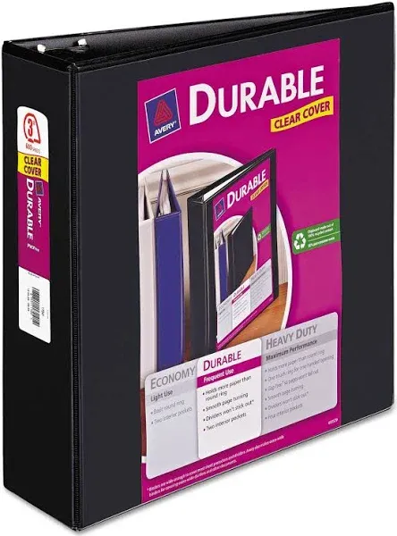 Avery Durable View 3 Ring Binder, 3" Slant Rings, 1 Black Binder (17041)