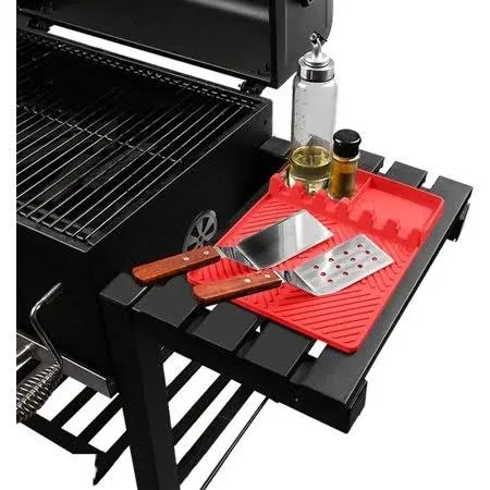 Griddle Mat Barbeque Grill Accessories Tools for Blackstone, Side Shelf Mat Grill Pad for Outdoor Grill Kitchen Counter Spatula Silicone Mat with Drip Pad for Kitchen, Cooking, Countertop (Red)