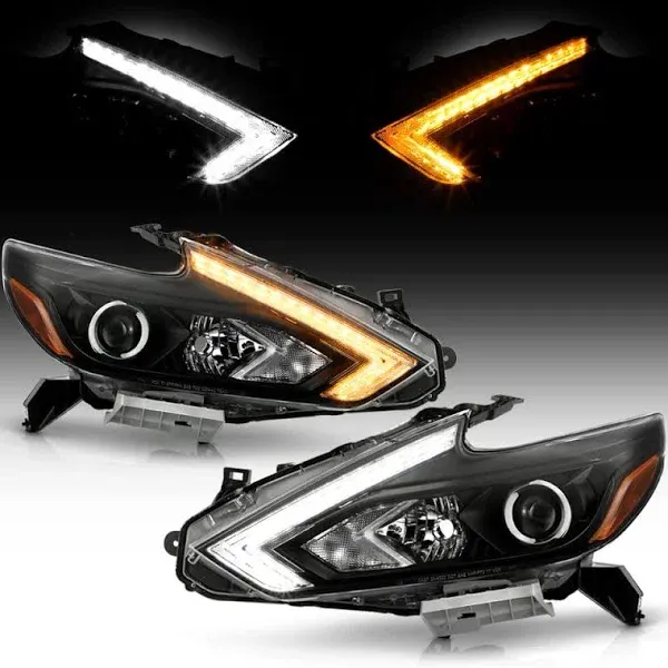 ACANII - For [Halogen w/o LED DRL Model] 2016-2018 Nissan Altima Upgrade Chrome LED SwitchBack Tube Projector Headlights