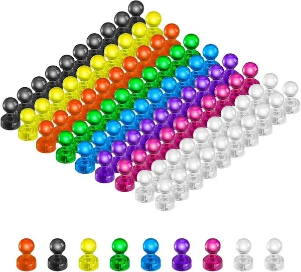 HongyiTime 90 PCS Colorful Strong Magnetic Push Pin Magnets, Office Classroom Magnets,8 Assorted Color, Perfect to use as Kitchen Home and School, Map Magnets,Whiteboard Magnets