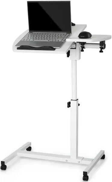  Mobile Laptop Desk 75° Tiltable Height Adjustable Rolling Laptop Sofa White