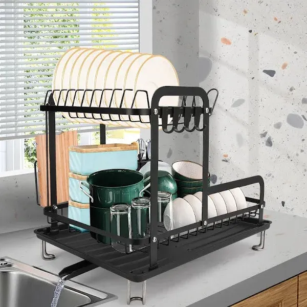 Dish Drying Rack,16.5 * 11.8 * 13.6&#039;&#039; 2 Tier Over The Sink Dishrack Strainer,...