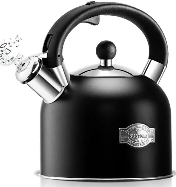 SUSTEAS 3.17QT Premium Stainless Teapot for Stovetop for All Stovetops (Black)