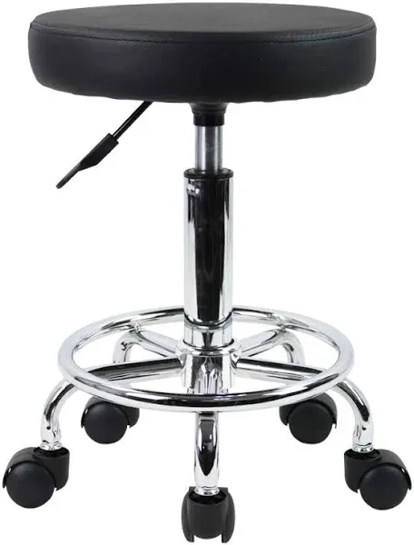 Round Rolling Stool Chair PU Leather Height Adjustable Swivel Drafting Work SPA 