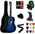 YMC 38" Blue Beginner Acoustic Guitar Starter Package