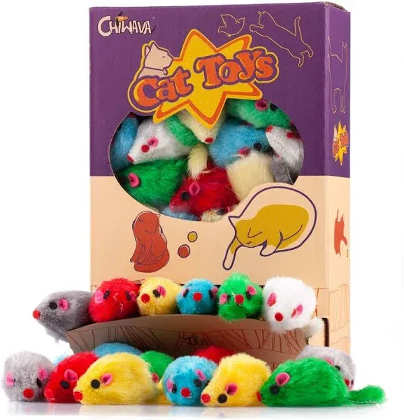 Chitava-36 pieces Furry Cat Toy Mice Rattle Small Mouse Kitten Interactive Play 