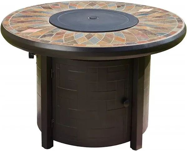 Pebble Lane Living 42" Natural Slate Outside Round Propane Fire Pit Table, Black