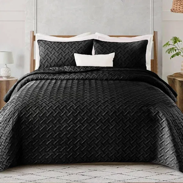 Exclusivo Mezcla 3-Piece Size Quilt Set, Weave Pattern Ultrasonic Lightweight and Soft Quilts/Bedspreads/Coverlets/Bedding Set