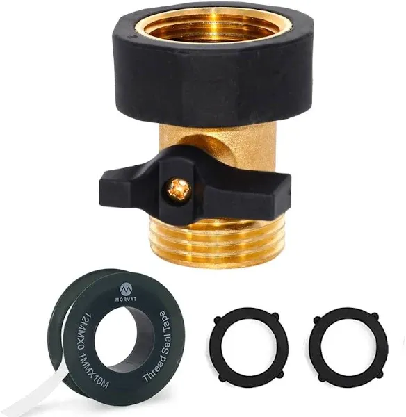 Morvat Heavy Duty Brass &amp; Rubber Garden Hose Connector Shut Off Valve