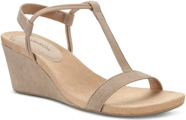 Style & Co. Mulan Womens T-Strap Wedge Sandals - Powder - US 8.5