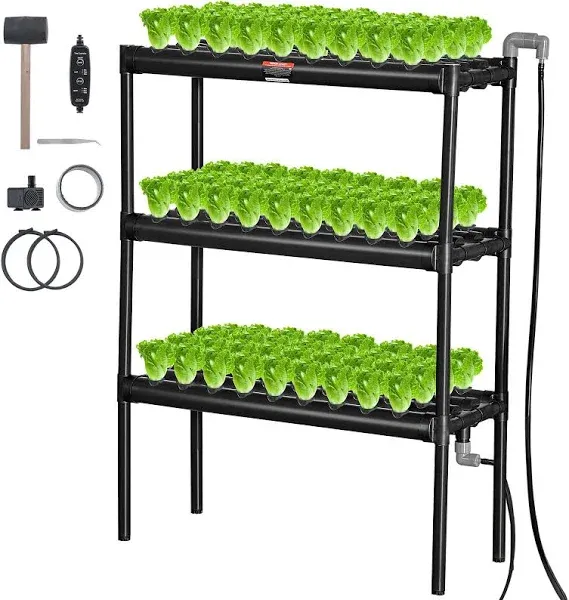 VEVOR Hydroponics Growing System, 36 Sites 4 Layers, Dark Grey PVC Pipes Hydroponic Grow Kit with Water Pump, Timer, Baskets and Sponges for Fruits, Vegetables, Herb