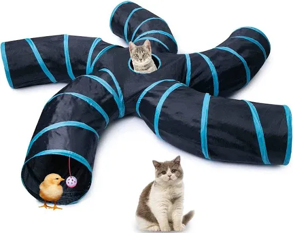 Cat Tunnel for Indoor Cats, 5 Way Large Cat Tube with Play Ball, S-Shaped